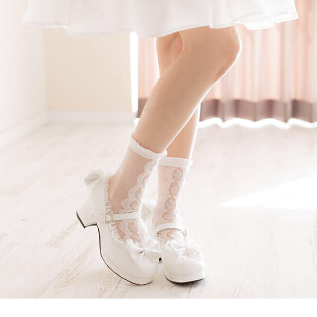 チュール ロリィタ フリル パンプス 白 ホワイト 22.5 レディースの靴/シューズ(ハイヒール/パンプス)の商品写真
