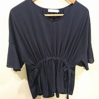 サマンサモスモス(SM2)の美品＊サマンサモスモス＊SM2＊ネイビー＊シフォン＊トップス＊カットソー＊L(カットソー(半袖/袖なし))