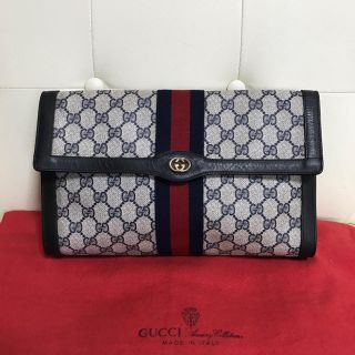 グッチ(Gucci)の美品 粉吹き無し GUCCI オールド グッチ シェリーライン クラッチ バッグ(クラッチバッグ)