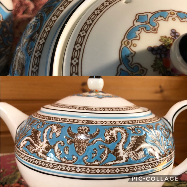 WEDGWOOD(ウェッジウッド)のウェッジウッド フロレンティーンターコイズ ティーポット シュガーポット☆黒壺 インテリア/住まい/日用品のキッチン/食器(食器)の商品写真