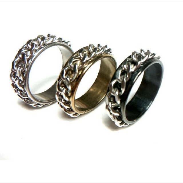 6001【新品】低刺激チタン チェーン 指輪 シルバー×シルバー メンズのアクセサリー(リング(指輪))の商品写真