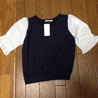 マジェスティックレゴン(MAJESTIC LEGON)の新品☆ストライプ袖リボントップス(Tシャツ(半袖/袖なし))