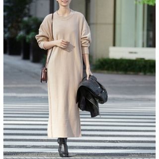 アダムエロぺ(Adam et Rope')の【美品】ADAM ET ROPE◆裏毛スウェットワンピース ベージュ フリー(ロングワンピース/マキシワンピース)