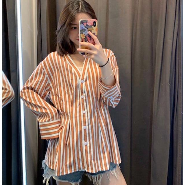 ZARA ザラ ストライプシャツ ブラウス ZARA - ZARA(ザラ) シャーリング ストライプ シャツ レディース