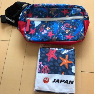 ジャル(ニホンコウクウ)(JAL(日本航空))のキッズ用 ウエストポーチ  ハンドタオルです 沖縄便  お値引き(その他)