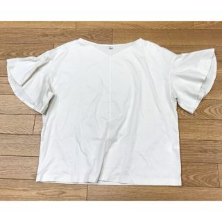 ユニクロ(UNIQLO)の【ユニクロ】マーセライズコットンフレアスリーブT（5分袖）L　オフホワイト(Tシャツ(半袖/袖なし))