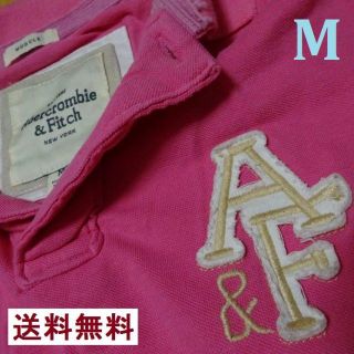 アバクロンビーアンドフィッチ(Abercrombie&Fitch)のアバクロ ポロM ピンク ワッペン鹿の子 スリム 男女ＯＫ送料０アウトレット(ポロシャツ)