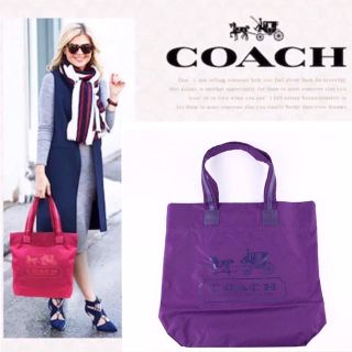 コーチ(COACH)の【新品未使用】 COACH コーチ 紫 ナイロン×本革レザートート (トートバッグ)