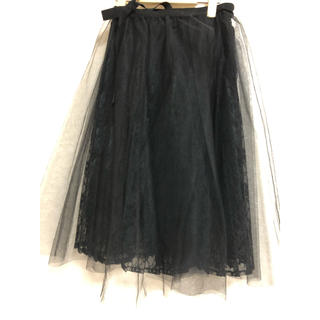 アクアガール(aquagirl)の《定価4万円程度》aqua girl レースプリーツ+チュールスカート 黒(ロングスカート)