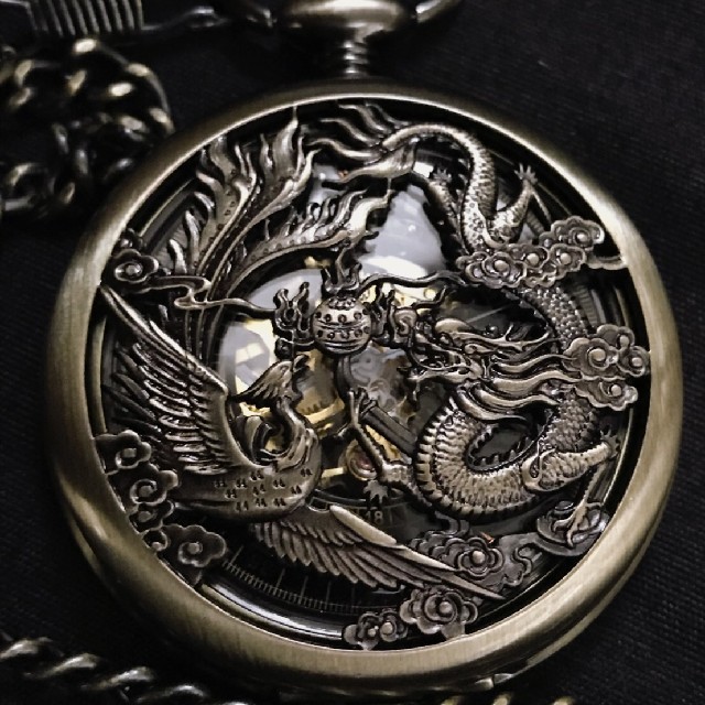 スケルトン　ドラゴン懐中時計　自動巻き　