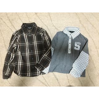 コムサイズム(COMME CA ISM)の100 コムサイズム 茶 チェックシャツ、ロンtセット(Tシャツ/カットソー)