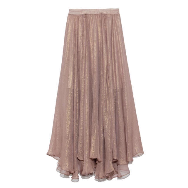 Lily Brown(リリーブラウン)の光沢シースルーフレアスカートピンク レディースのスカート(ロングスカート)の商品写真