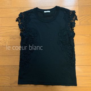 ルクールブラン(le.coeur blanc)の黒レース付きトップス(カットソー(半袖/袖なし))