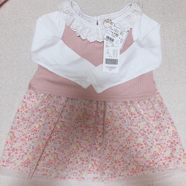 花柄チュール長袖ワンピース キッズ/ベビー/マタニティのキッズ服女の子用(90cm~)(ワンピース)の商品写真