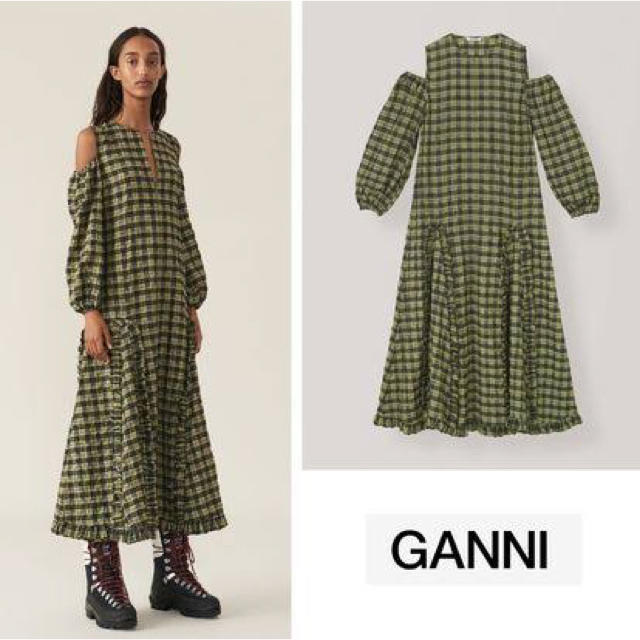 Maison de Reefur(メゾンドリーファー)のGANNI seersucker check maxi dress レディースのワンピース(ロングワンピース/マキシワンピース)の商品写真