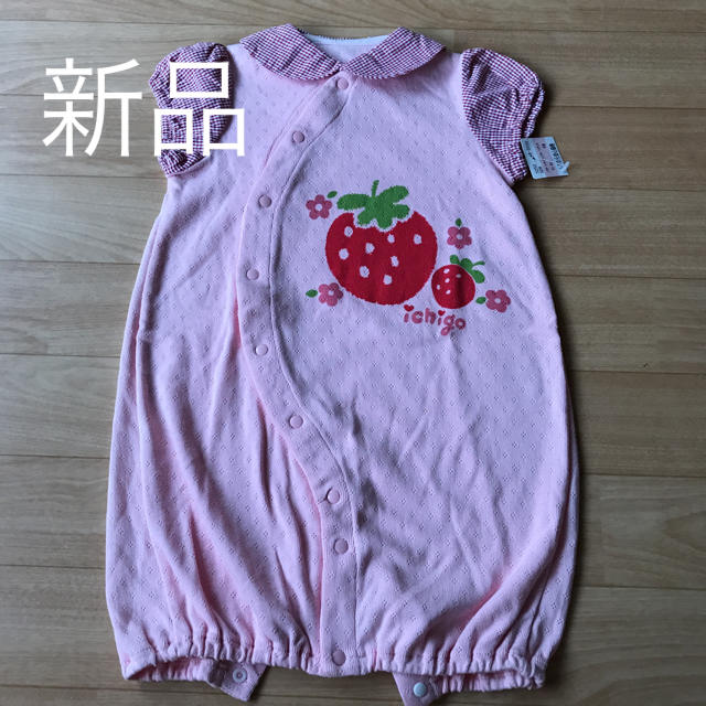 しまむら(シマムラ)の【新品】ベビー服 ロンパース 半袖 ピンク 女の子 キッズ/ベビー/マタニティのベビー服(~85cm)(カバーオール)の商品写真