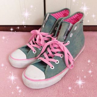 ヴァンズ(VANS)の☆ＶＡＮＳバンズ☆デニム×ピンク☆レディースハイカットスニーカー☆24.5cm(スニーカー)