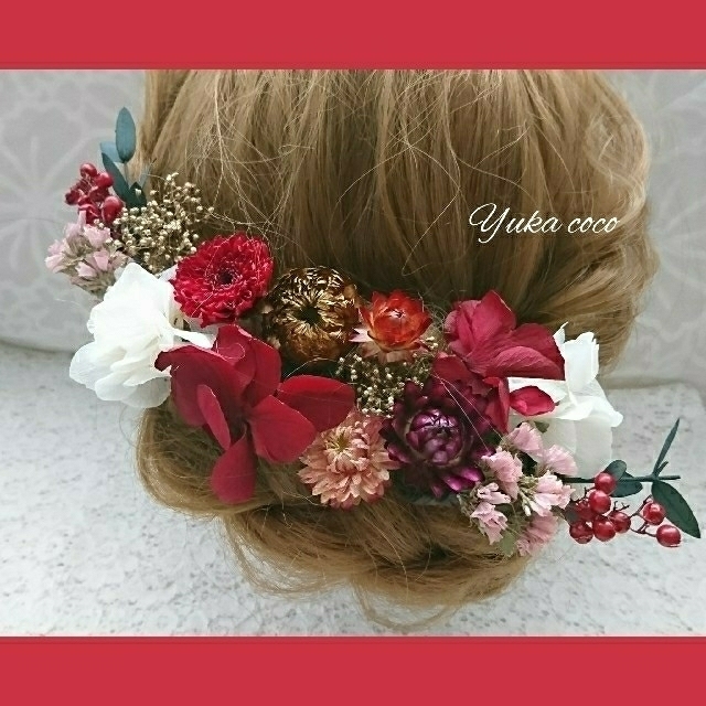 超可爱 和装 髪飾り❁¨̮red ヘッドドレス ドライフラワー ヘッドドレス+ドレス ラベンダーローズ ドライフラワー ヘッドドレス❁¨̮