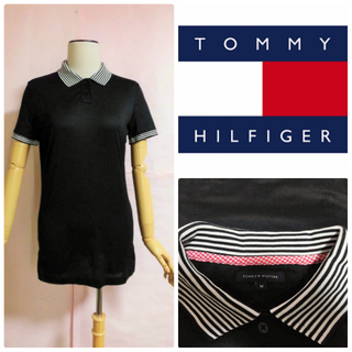 トミーヒルフィガー(TOMMY HILFIGER)の【トミーヒルフィガー】ポロシャツ☆黒×白の襟(ポロシャツ)