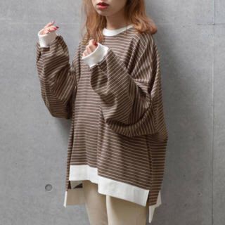 ダブルクローゼット(w closet)のw closet ボーダー スウェット ブラウン(トレーナー/スウェット)