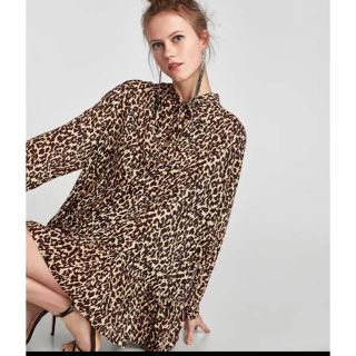 ザラ(ZARA)のZARA zara  ザラ レオパード柄 ミニワンピース 美品(ミニワンピース)