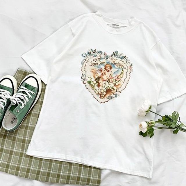 半袖Tシャツ レディース エンジェル 天使 韓国ファッション オルチャン 原宿系 レディースのトップス(Tシャツ(半袖/袖なし))の商品写真