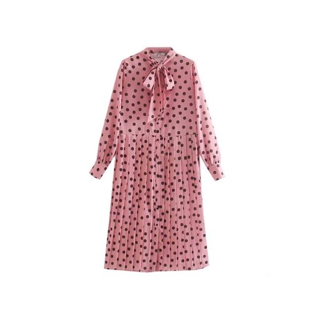 ZARA - 185☆秋先行 ピンク 水玉 ワンピースの通販 by 正規 ZARA - 185☆秋先行 ピンク 水玉 ワンピースの通販 by 正規