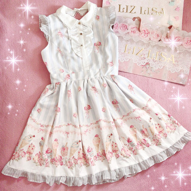 ☆リズリサLIZLISA☆シャツデザイン☆アイスクリーム柄ワンピース☆新品ブルー