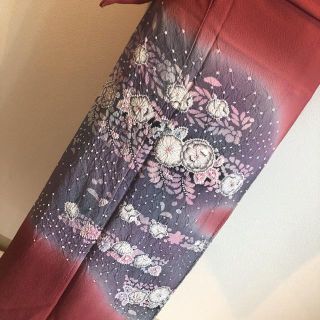 逸品♡新品しつけ糸付き】燕脂色に辻ヶ花♡一つ紋の付け下げ訪問着の ...