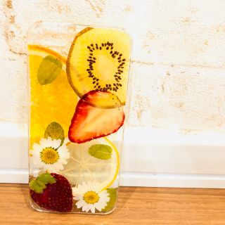 ハンドメイド iPhoneケース スマホケース 押しフルーツ 押し花(スマホケース)