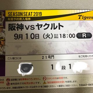 ハンシンタイガース(阪神タイガース)の9月10日🆚ヤクルト ライトスタンド下段1枚(野球)