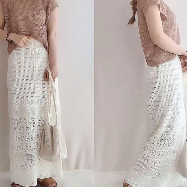 しまむら(シマムラ)の週末値下げ♡新品タグ付 透かし編みスカート レディースのスカート(ひざ丈スカート)の商品写真