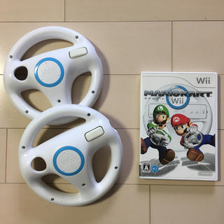 ウィー(Wii)の♪Wii マリオカート ソフト&ハンドル2個セット♪(家庭用ゲームソフト)