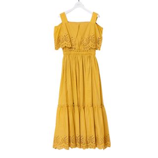  akiki cotton 2way maxi dress / 黄色/黒色(ロングワンピース/マキシワンピース)