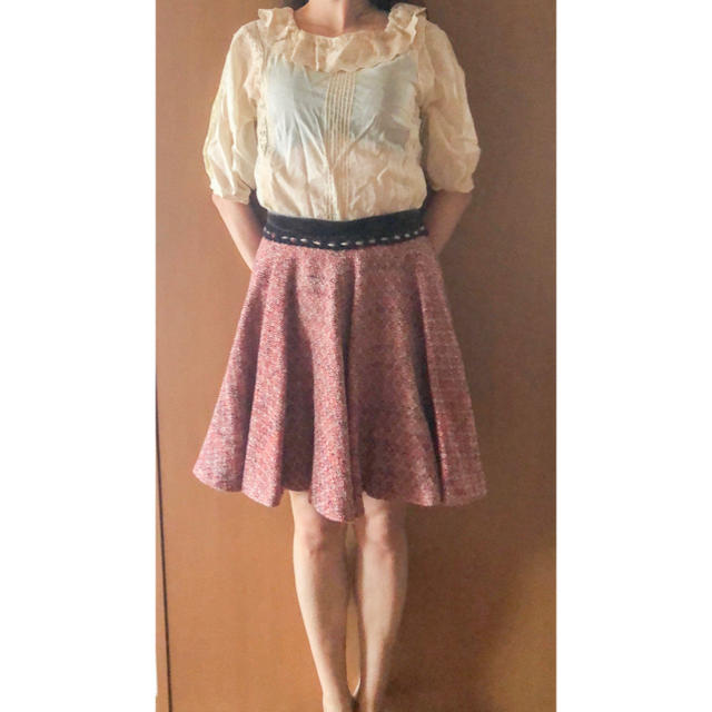 Lois CRAYON(ロイスクレヨン)の美品♡Lois CRAYON ツイード ミックス 赤 膝丈 スカート レディースのスカート(ひざ丈スカート)の商品写真