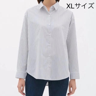 ジーユー(GU)のジーユー 2WAYストライプオーバーサイズシャツ 黒 XL(シャツ/ブラウス(長袖/七分))