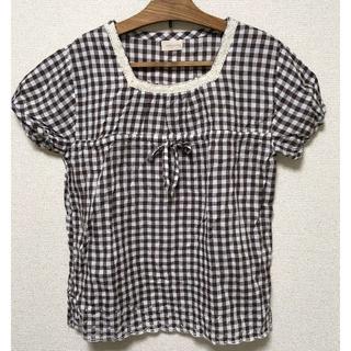 M-Lかわいらしさと落ち着きのブラウンチェック半袖シャツ(シャツ/ブラウス(半袖/袖なし))