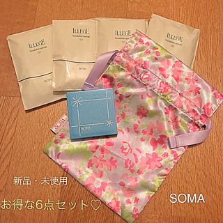 ソーマ(SOMA)の化粧品グッズ6点セット（コンパクトミラー、スポンジ、巾着）(その他)