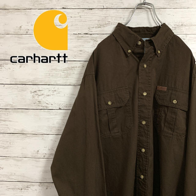 carhartt(カーハート)の人気 古着 90s カーハート carhartt 長袖 BDシャツ 革ロゴ メンズのトップス(シャツ)の商品写真