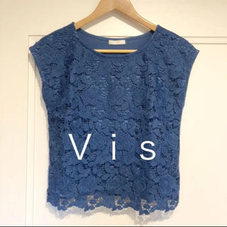 ヴィス(ViS)のvis ブルー レース 半袖 トップス(カットソー(半袖/袖なし))