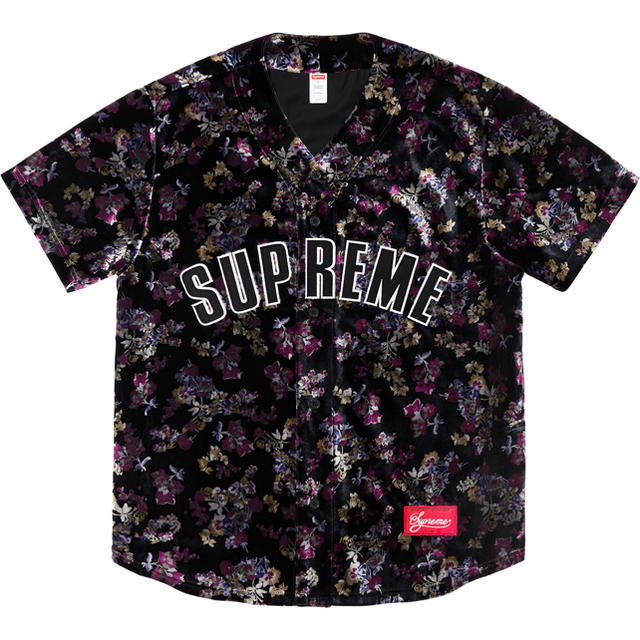 supreme Floral Velour Baseball Jersey L