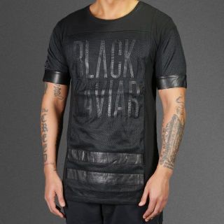 スタンプドエルエー(Stampd' LA)の美品BLACKKAVIARメッシュレザー切替ロングＴシャツＳ(Tシャツ/カットソー(半袖/袖なし))