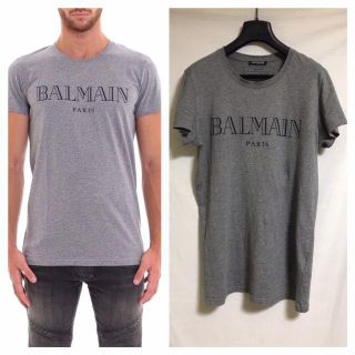 バルマン(BALMAIN)の本物 バルマンオム BALMAIN プリント Tシャツ カットソー S 灰 黒(Tシャツ/カットソー(半袖/袖なし))