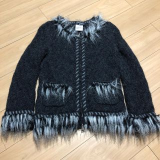 シャネル(CHANEL)のシャネル ダークグレー ニットジャケット(ノーカラージャケット)