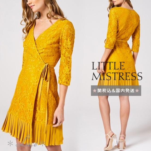 Lipsy(リプシー)のLittle Mistress Vネック ラップ レースミニドレス イエロー レディースのワンピース(ミニワンピース)の商品写真