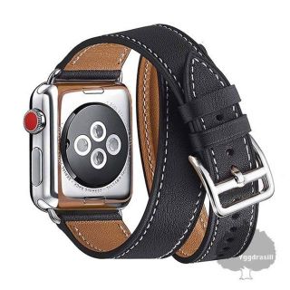 アップルウォッチ(Apple Watch)のApple Watch 専用 38mm 40mm 二重 二連 ベルト 黒 交換用(レザーベルト)