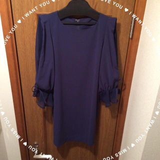 グレイル(GRL)の【美品】袖シフォン ネイビーワンピース♡(ひざ丈ワンピース)