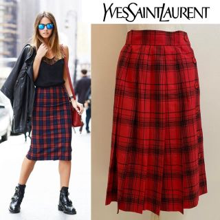 サンローラン(Saint Laurent)のYVES SAINT LAURENT VINTAGE チェック柄 ラップスカート(ひざ丈スカート)