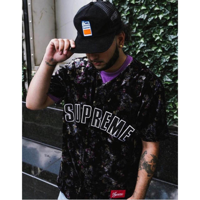 Supreme Floral Velour Baseball Jersey L