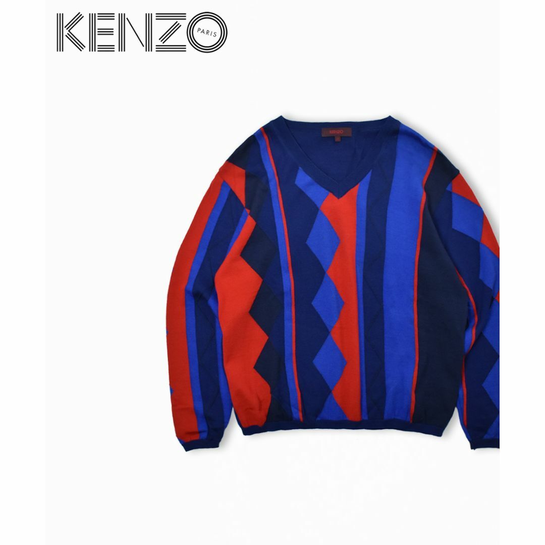 KENZO(ケンゾー)のKENZO ケンゾー デザイン ウール プルオーバー ニット M メンズのトップス(ニット/セーター)の商品写真